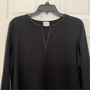 Chico’s Top Womens Black Beaded Neckline Long Sleeve Casual Ladies